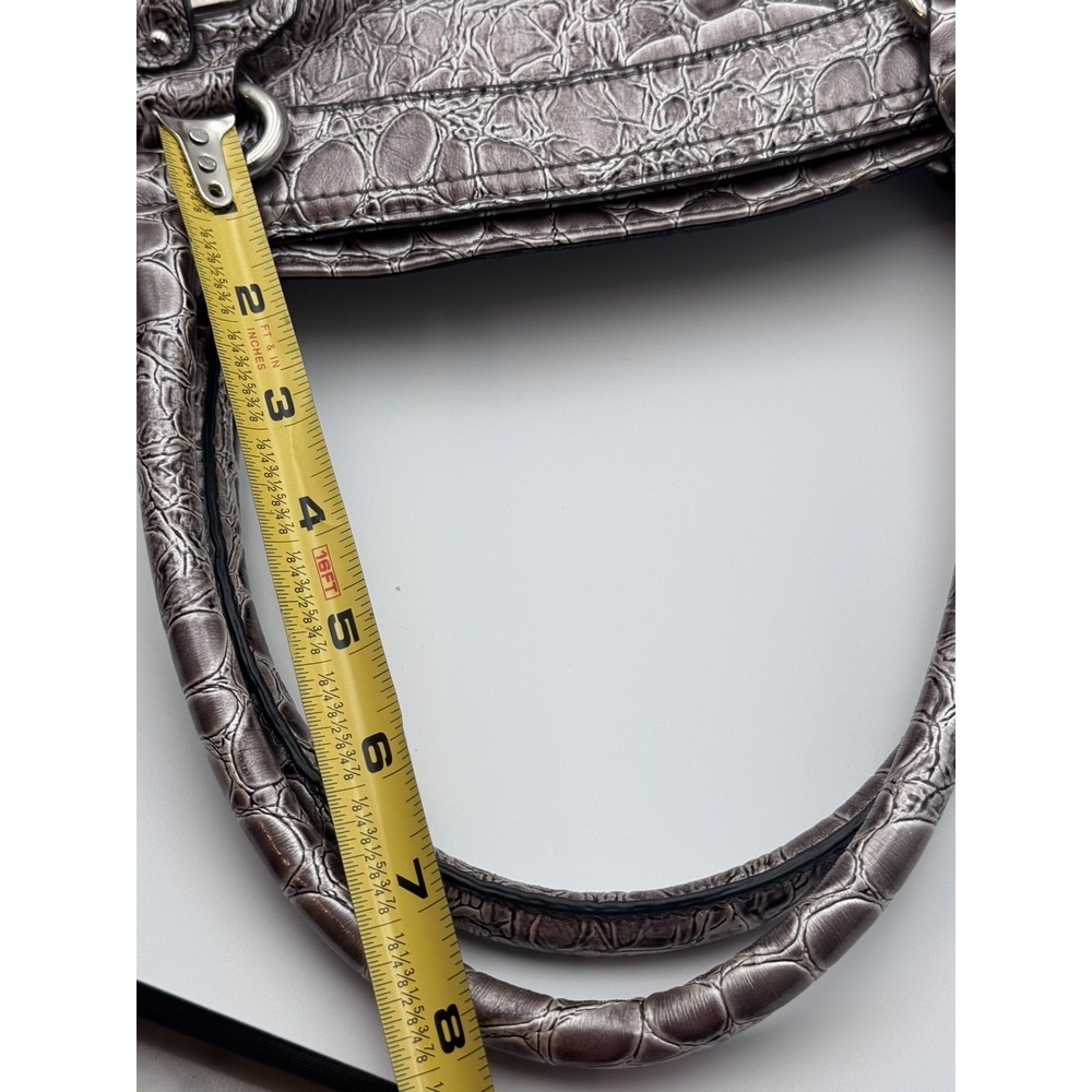 Vintage Y2K Guess Metallic Pewter Faux Croc Embossed Shoulder Bag w/ Silver HW - Picture 9 of 16